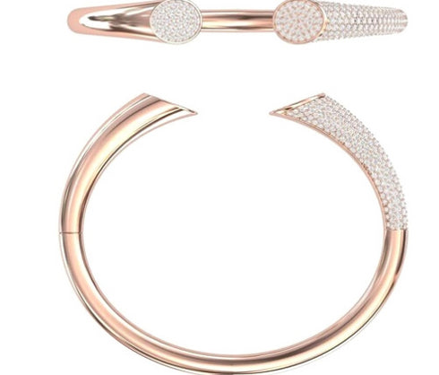 14K Gold With Pave Diamond Bangle